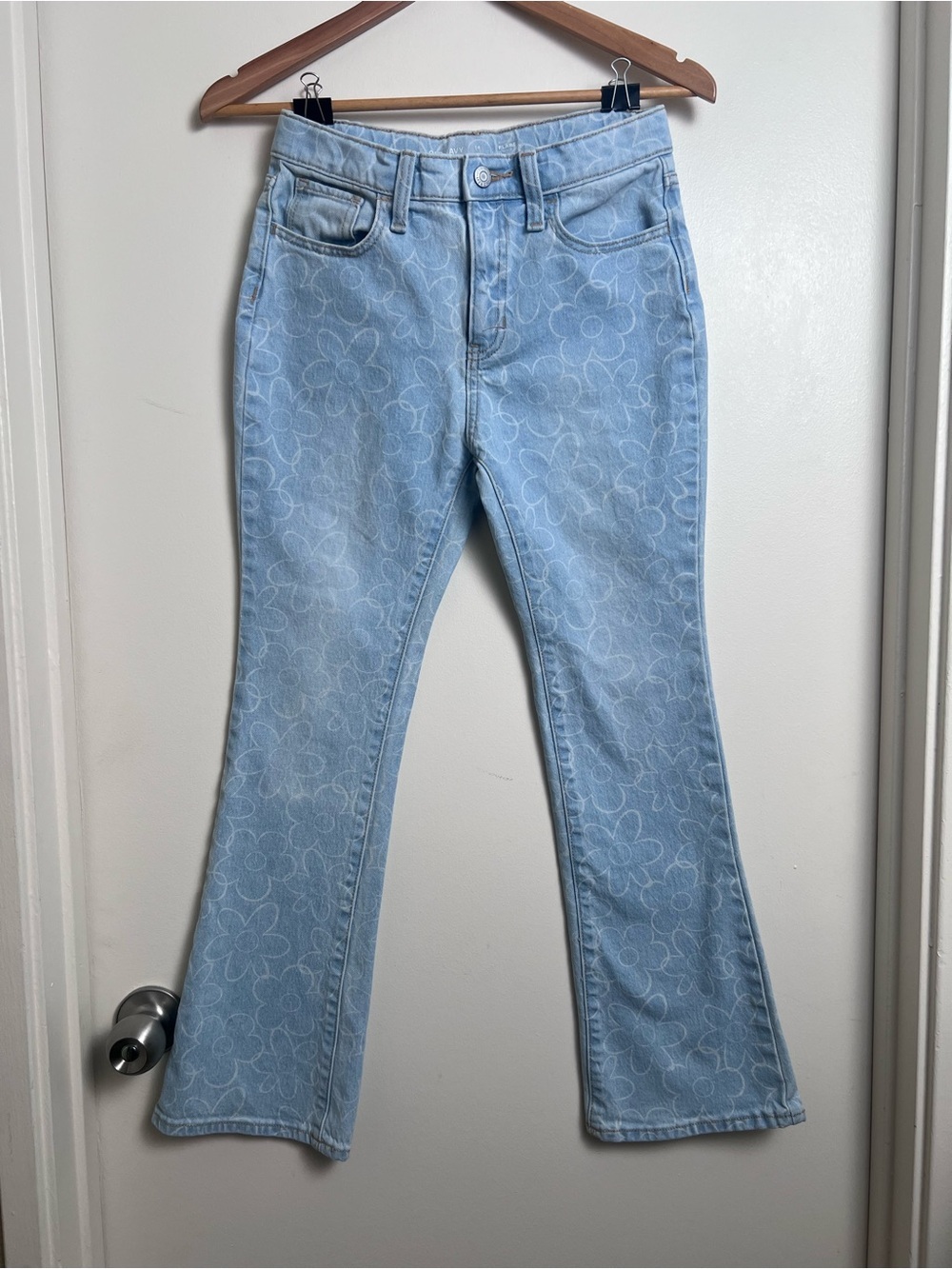 Old Navy Floral Print High Rise Flare Jeans Girls 14 Adjustable Waist Light Wash